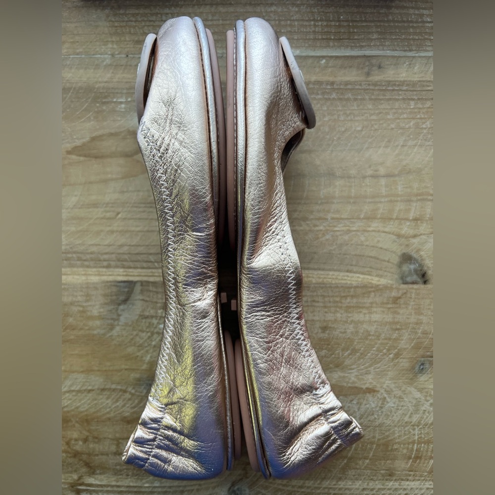Tory Burch Minnie Travel Leather Ballet Flat Rose Gold Size 6 New - Picture 6 of 10